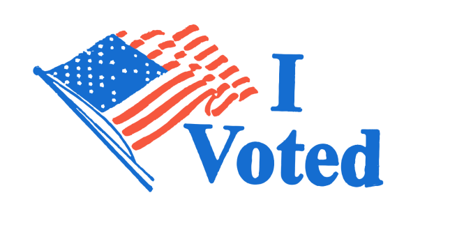 Image of an "I Voted" sticker with an American flag on it.